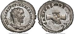 Ancients Roman Imperial Pupienus (April-June AD 238). AR antoninianus (23mm, 4.11 gm, 1h). NGC AU 5/5 - 4/5, Rome, AD 238. IMP CAES PVPIEN MAXIMVS AVG, radiate, draped and cuirassed bust of Pupienus r
