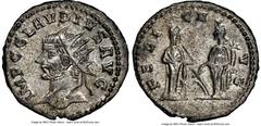 Ancients Roman Imperial Claudius II (AD 268-270). BI antoninianus (21mm, 3.07 gm, 11h). NGC MS 4/5 - 5/5, Silvering. Antioch. IMP C CLAVDIVS AVG, radiate head of Claudius II left / FELI-C A-VG, Felici