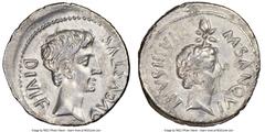 Ancients Roman Imperial Augustus (27 BC-AD 14). AR denarius (20mm, 3.29 gm, 7h). NGC Choice VF 5/5 - 2/5. Rome, 17 BC, M. Sanquinius, moneyer. AVGVSTVS-DIVI F, bare head of Augustus right / M • SANQVI