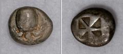 Aigina. Ca. 510-490 B.C. AR stater (20 mm, 11.68 g). Sea turtle with plain shell and heavy collar / Eight-part divided punch, five incuse and three raised sections. Asyut Group III; Dewing 1664. Toned