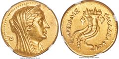 Ancients Greek PTOLEMAIC EGYPT. Arsinöe II Philadelphus (277-270/268 BC). AV mnaieion or octodrachm (27mm, 27.75 gm, 11h). NGC Choice XF 5/5 - 3/5, Fine Style. Posthumous issue of Alexandria, under Pt