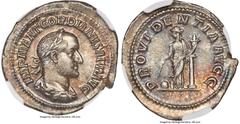 Ancients Roman Imperial Gordian II Africanus (March-April AD 238). AR denarius (21mm, 2.68 gm, 5h). NGC AU S 5/5 - 5/5. Rome. IMP M ANT GORDIANVS AFR AVG, laureate, draped and cuirassed bust of Gordia