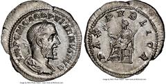 Ancients Roman Imperial Pupienus (April-July AD 238). AR denarius (21mm, 2.92 gm, 11h). NGC Choice AU 5/5 - 5/5. Rome. IMP C M CLOD PVPIENVS AVG, laureate, draped and cuirassed bust of Pupienus right,