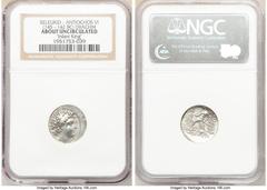 Ancients Greek SELEUCID KINGDOM. Antiochus VI Dionysus (144-142 BC). AR drachm (18mm, 12h). NGC AU. Antioch on the Orontes, dated Seleucid Era 169 (144/3 BC). Diademed, radiate head of Antiochus VI ri