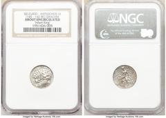 Ancients Greek SELEUCID KINGDOM. Antiochus VI Dionysus (144-142 BC). AR drachm (17mm, 12h). NGC AU. Antioch on the Orontes, dated Seleucid Era 170 (143/2 BC). Diademed, radiate head of Antiochus VI ri