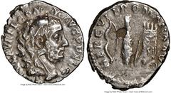 Ancients Roman Imperial Commodus (AD 177-192). AR denarius (18mm, 7h). NGC XF, flan flaw. Rome, AD 191-192. L AEL AVREL COMM AVG P FEL, head of Commodus right, wearing lion's skin headdress / HER-CVL 