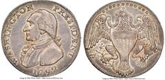 Colonials 1792 Washington Perkins Pattern Half Dollar Eagle and Stars Reverse, Silver, Lettered Edge, Baker-20, Breen-1231, W-10675, Musante GW-31 (B), High R.7, XF45 NGC. 182.8 grains. We know of jus
