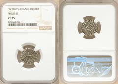 France 6-Piece Lot of Certified French Deniers NGC, 1) Philip III Denier ND (1270-1285) - VF25 2) Philip III Denier ND (1270-1285) - VF25 3) Philip IV Denier (1285-1314) - VF25 4) Philip IV Denier (12