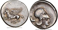 Ancients Greek CORINTHIA. Corinth. 4th century BC. AR stater (22mm, 8.63 gm, 2h). NGC Choice XF S 5/5 - 5/5. Ca. 400-375 BC. Pegasus flying left, Ϙ below / Head of Athena right, wearing Corinthian hel