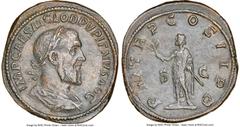 Ancients Roman Imperial Pupienus (April-July AD 238). AE sestertius (34mm, 27.38 gm, 12h). NGC AU 5/5 - 2/5. Rome. IMP CAES M CLOD PVPIENVS AVG, laureate, draped and cuirassed bust of Pupienus right, 
