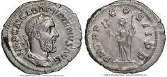 Ancients Roman Imperial Pupienus (April-July AD 238). AR denarius (21mm, 2.96 gm, 12h). NGC AU 4/5 - 3/5, brushed. Rome. IMP C M CLOD PVPIENVS AVG, laureate, draped and cuirassed bust of Pupienus righ