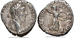 Ancients Roman Imperial Commodus, as Augustus (AD 177-192). AR denarius (17mm, 5h). NGC Choice VF. Rome, AD 183-184. M COMMODVS ANTON AVG PIVS, laureate head of Commodus to right / P M TR P VIIII-IMP 
