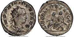Ancients Roman Imperial Philip II (AD 247-249). AR antoninianus (22mm, 4.21 gm, 6h). NGC MS 5/5 - 3/5. Rome. IMP PHILIPPVS AVG, radiate, draped and cuirassed bust of Philip II right, seen from behind 
