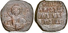 Ancients Byzantine Anonymous. Class A3. Time of Basil II and Constantine VIII (AD 1020-1028). AE follis (30mm, 6h). NGC Choice XF. Constantinople. +EMMA-NOVHΛ, bust of Christ facing, wearing nimbus cr