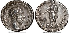 Ancients Roman Imperial Marcus Aurelius (AD 161-180). AR denarius (17mm, 5h). NGC XF. Rome, AD 170-171. IMP M ANTONINVS AVG TR P XXV, laureate head of Marcus Aurelius right / VOTA SOL-DECENN, Marcus A