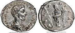 Ancients Roman Imperial Commodus (AD 177-192). AR denarius (19mm, 11h). NGC XF, brushed. Rome, AD 175-176. COMMODO CAES AVG FIL GERM SARM, bare-headed, draped bust of Commodus right / HIL-A-RITAS, Hil