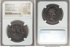 Ancients Roman Imperial Nerva (AD 96-98). AE sestertius (33mm, 28.51 gm, 6h). NGC Fine 4/5 - 3/5. Rome, AD 96. IMP NERVA CAES AVG-P M TR P COS III P P, laureate head of Nerva right / CONGIAR-P R, Nerv
