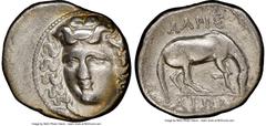Ancients Greek THESSALY. Larissa. Ca. 4th century BC. AR drachm (20mm, 5.74 gm, 12h). NGC Choice VF 3/5 - 2/5, brushed. Head of nymph Larissa facing, turned slightly left, hair in sphendone / ΛAPIΣ/AI