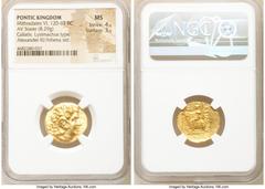 Ancients Greek PONTIC KINGDOM. Mithradates VI Eupator (120-63 BC). AV stater (19mm, 8.29 gm, 12h). NGC MS 4/5 - 3/5. Types of Lysimachus of Thrace, Callatis, ca. 88-86 B.C. Diademed head of deified Al