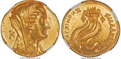 Ancients Greek PTOLEMAIC EGYPT. Arsinöe II Philadelphus (277-270/268 BC). AV mnaieion or octodrachm (28mm, 27.60 gm, 12h). NGC MS 5/5 - 2/5, ex-jewelry. Posthumous issue of Alexandria, under Ptolemy V