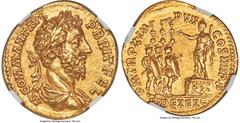 Ancients Roman Imperial Commodus (AD 177-192). AV aureus (21mm, 7.22 gm, 1h). NGC AU S 5/5 - 4/5. Rome, AD 184-185. M•COMM•ANT•AVG-P•BRIT•FEL, laureate, draped bust of Commodus right, seen from behind