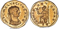 Ancients Roman Imperial Tacitus (AD 275-276). AV binio or heavy aureus (22mm, 6.52 gm, 10h). NGC AU 5/5 - 3/5. Siscia. IMP C M CL TACITVS AVG, radiate, draped and cuirassed bust of Tacitus right, seen