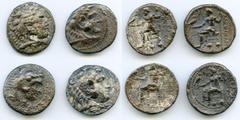 Ancients ANCIENT LOTS. Greek. Macedonian Kingdom. Ca. 4th-3rd centuries. Lot of four (4) AR tetradrachms. Fine-VF. Includes: (4) Mixed rulers, Zeus seated reverse. Lot of four (4) coins. SOLD AS IS, N