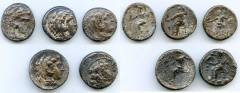 Ancients Ancient Lots ANCIENT LOTS. Greek. Macedonian Kingdom. Ca. 4th-3rd centuries. Lot of five (5) AR tetradrachms. Fine-VF. Includes: (5) Mixed rulers, Zeus seated reverse. Lot of five (5) coins. 