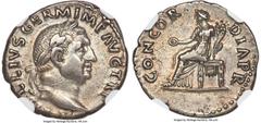 Ancients Roman Imperial Vitellius (16 April-22 December AD 69). AR denarius (19mm, 3.46 gm, 6h). NGC Choice XF 5/5 - 3/5, scratches. Rome, July-December AD 69. A VITELLIVS GERM IMP AVG TR P, laureate 