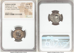 Ancients Roman Imperial Vitellius (16 April-22 December AD 69). AR denarius (20mm, 2.62 gm, 6h). NGC Choice VF 4/5 - 4/5. Rome, late April-December AD 69. A VITELLIVS GERM IMP AVG TR P, laureate head 