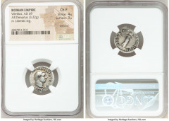 Ancients Roman Imperial Vitellius (16 April-22 December AD 69). AR denarius (17mm, 3.22 gm, 7h). NGC Choice Fine 4/5 - 3/5, brushed. Rome. A VITELLIVS GERM IMP AVG TR P, laureate head of Vitellius rig