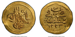 Islamic Dynasties Ottoman Empire Ottoman Empire. Mahmud II gold 1/4 Zeri Mahbub AH 1223 Year 3 (1810) UNC Details (Scrape) PCGS, Constantinople mint (in Turkey), KM605. 0.80gm. HID05401242017 © 2020 H