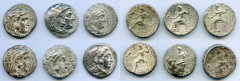 Ancients Ancient Lots ANCIENT LOTS. Greek. Macedonian Kingdom. Ca. 4th-3rd centuries. Lot of six (6) AR tetradrachms. Fine-VF. Includes: (6) Mixed rulers, Zeus seated reverse. Lot of six (6) coins. SO