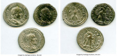 Ancients Ancient Lots ANCIENT LOTS. Roman Provincial. AD 3rd century. Lot of three (3) BI tetradrachms. XF-AU, Silvering. Includes: BI tetradrachm (3), various rulers. Total three (3) coins in lot. SO
