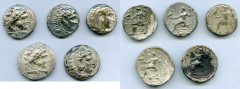 Ancients Ancient Lots ANCIENT LOTS. Greek. Macedonian Kingdom. Ca. 4th-3rd centuries. Lot of five (5) AR tetradrachms. Fine-VF. Includes: (5) Mixed rulers, Zeus seated reverse. Lot of five (5) coins. 