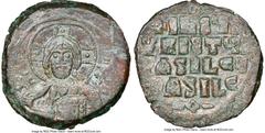 Ancients Byzantine Anonymous. Class A2. Time of Basil II and Constantine VIII (AD 976-1035). AE follis (29mm, 7h). NGC Choice XF. Constantinople. +EMMA-NOVHΛ, bust of Christ facing, wearing nimbus cru