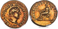 Ancients Roman Imperial Vitellius (16 April-22 December AD 69). AV aureus (20mm, 7.27 gm, 5h). NGC Choice XF 5/5 - 3/5, Boscoreale Toning, edge marks. Rome. A VITELLIVS GERM IMP AVG TR P, laureate hea