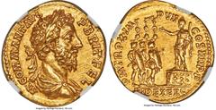 Ancients Roman Imperial Commodus (AD 177-192). AV aureus (21mm, 7.22 gm, 1h). NGC AU S 5/5 - 4/5. Rome, AD 184-185. M•COMM•ANT•AVG-P•BRIT•FEL, laureate, draped bust of Commodus right, seen from behind