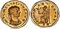 Ancients Roman Imperial Tacitus (AD 275-276). AV binio or heavy aureus (22mm, 6.52 gm, 10h). NGC AU 5/5 - 3/5. Siscia. IMP C M CL TACITVS AVG, radiate, draped and cuirassed bust of Tacitus right, seen