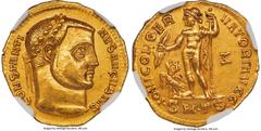 Ancients Roman Imperial Constantine I the Great, as Augustus (AD 307-337). AV aureus (20mm, 5.28 gm, 11h). NGC Choice AU 5/5 - 4/5. Thessalonica, 1/60 of the Roman pound standard, ca. AD 311-313. CONS