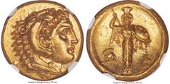 Ancients Greek MYSIA. Pergamum. Time of Alexander III the Great, ca. 334-323 BC. AV stater (17mm, 8.60 gm, 1h). NGC Choice MS 5/5 - 4/5. Head of young Heracles right, wearing lion skin headdress, paws