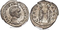 Ancients Roman Imperial Tranquillina (AD 241-244). AR denarius (21mm, 2.73 gm, 1h). NGC Choice AU 5/5 - 4/5. Rome, special emission for marriage of Gordian III and Tranquillina, AD 241. SABINIA TRANQV