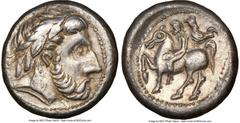 Ancients Celtic EASTERN EUROPE. Ca. 3rd-2nd centuries BC. AR tetradrachm (20mm, 12.52 gm, 6h). NGC Choice XF 5/5 - 3/5. Zangenlorbeer Type. Celticized, laureate, bearded head right; dotted border / St