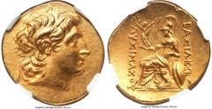 Ancients Greek THRACIAN KINGDOM. Lysimachus (305-281 BC). AV stater (21mm, 8.43 gm, 11h). NGC Choice AU 5/5 - 4/5. Early posthumous issue of uncertain mint. Diademed head of deified Alexander III righ