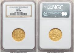 Islamic Dynasties Almohad (Muwahhidun). Abu Ya'qub Yusuf I (AH 558-580 / AD 1163-1184) gold 1/2 Dinar ND MS64 NGC, No mint, A-483, Vives-2061, cf. Hazard-495 (Dinar). An exquisite near-gem, executed o