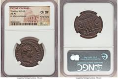 Ancients Roman Imperial Vitellius (16 April-22 December AD 69). AE as (28mm, 5h). NGC Choice XF, Fine Style. Rome. A VITELLIVS GERMA IMP AVG P M TR P, laureate head of Vitellius right / PROVIDENT, lar