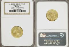 Chios. Venetian Style gold Ducat ND (1421-36), Friedberg 4, AU55 NGC, Cassel Collection, somewhat crudely struck as usual, trade coinage for the Levant.