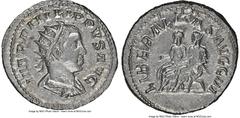 Ancients Roman Imperial Philip II, as Augustus (AD 247-249). AR antoninianus (23mm, 4.47 gm, 7h). NGC MS 4/5 - 4/5. Rome, AD 247-249. IMP PHILIPPVS AVG, radiate, draped and cuirassed bust of Philip II