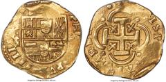 Spain Philip IV gold Cob 8 Escudos 1646/3 MD-A/V/IB MS64 NGC, Madrid mint, KM136.2, cf. Cay-6800 (overdate and overassayer not listed), Cal-1921 or 1922, Chaves-193 (Unique), cf. Onza-31 (Few examples
