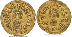 Spain Visigoths. Leovigild gold Tremissis ND (568-586) AU Details (Bent) NGC, Toledo mint, Miles-29a, CNV-41.1. +LEOVIGILDVS RE+, facing bust of Leovigild / +TOLETO IVSTVS. An appreciable Tremissis fr